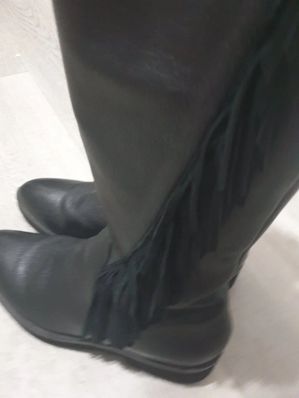 Fashion Women Black Fringe Boots Italian Leather Casual Everyday Boot Size 38